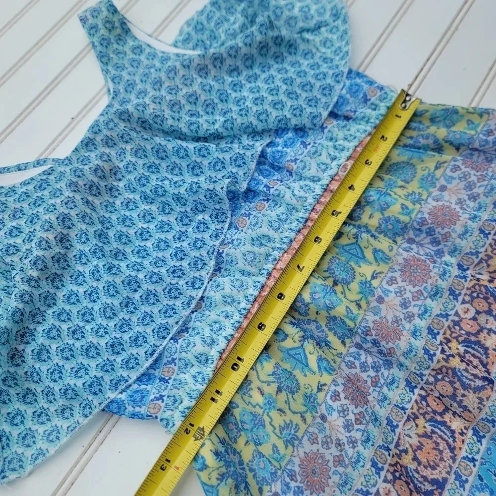 Zunie Girl Paisley Floral Maxi Ruffled Sleeve Long Dress Aqua Blue Peach Pink 12